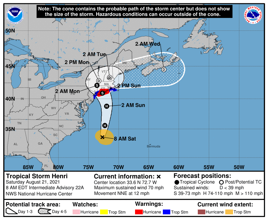 Hurricane Henri Map 8/21/21 1016am