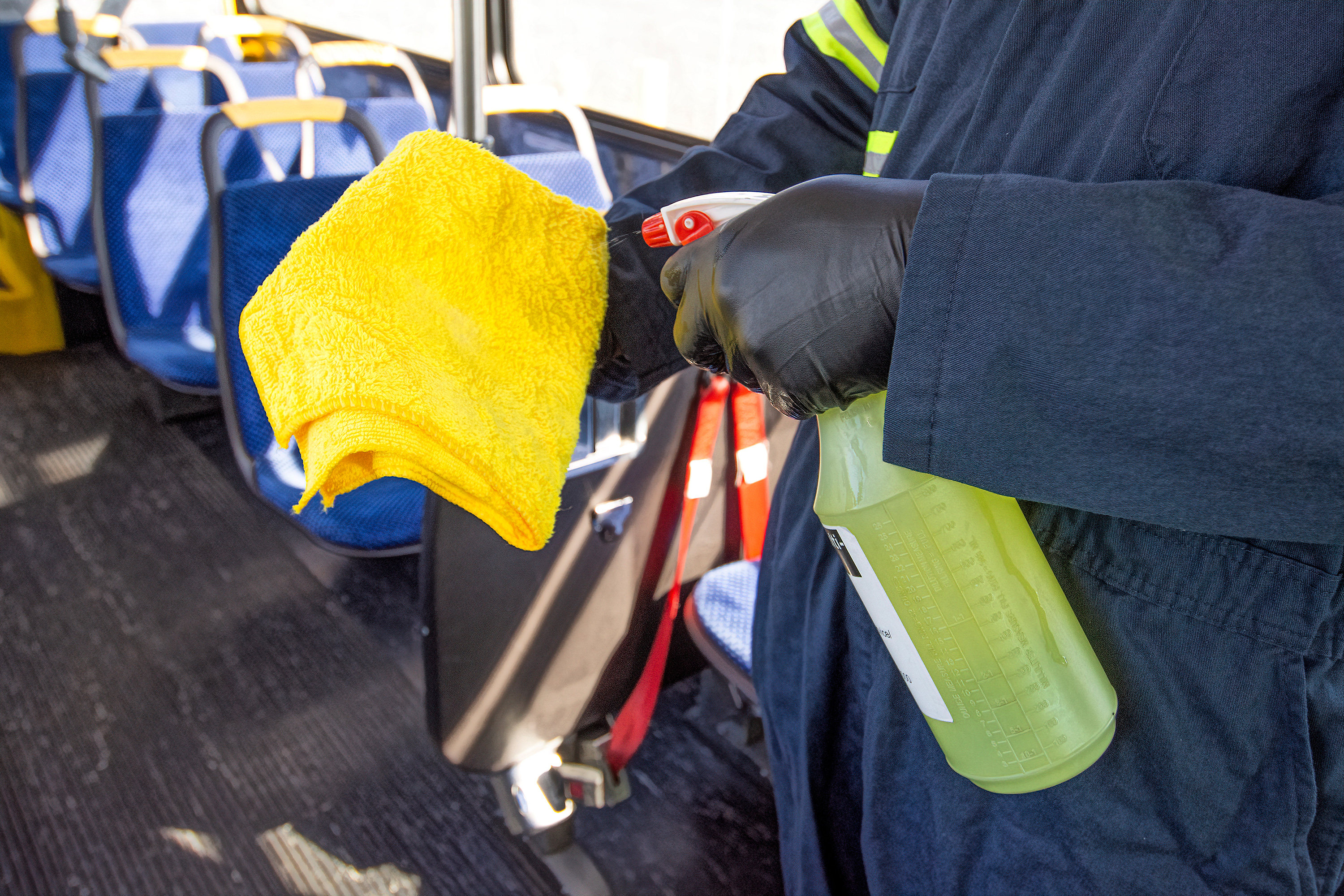 Cleaning high-touch areas on the bus