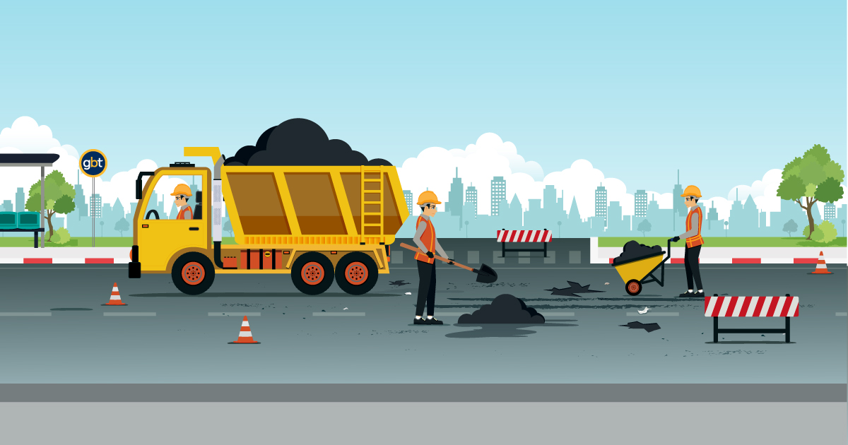 Illustration of road construction.