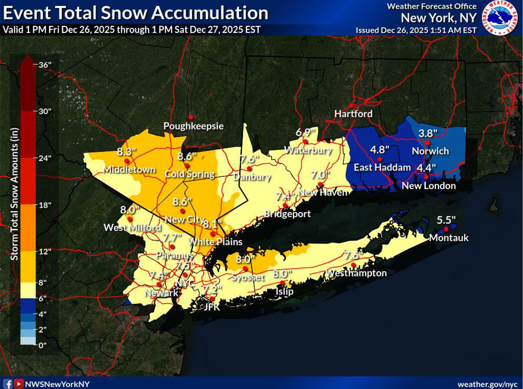 Snow Accumulation Map 12/26/25 5AM