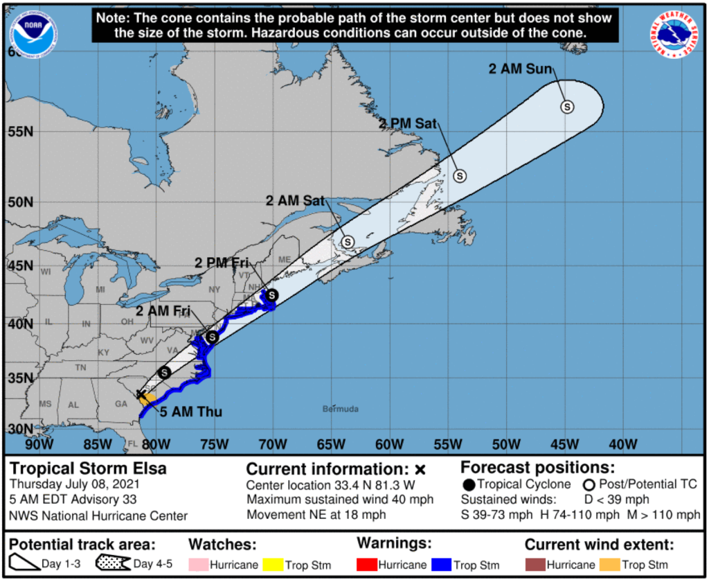 Map - Tropical Storm Elsa