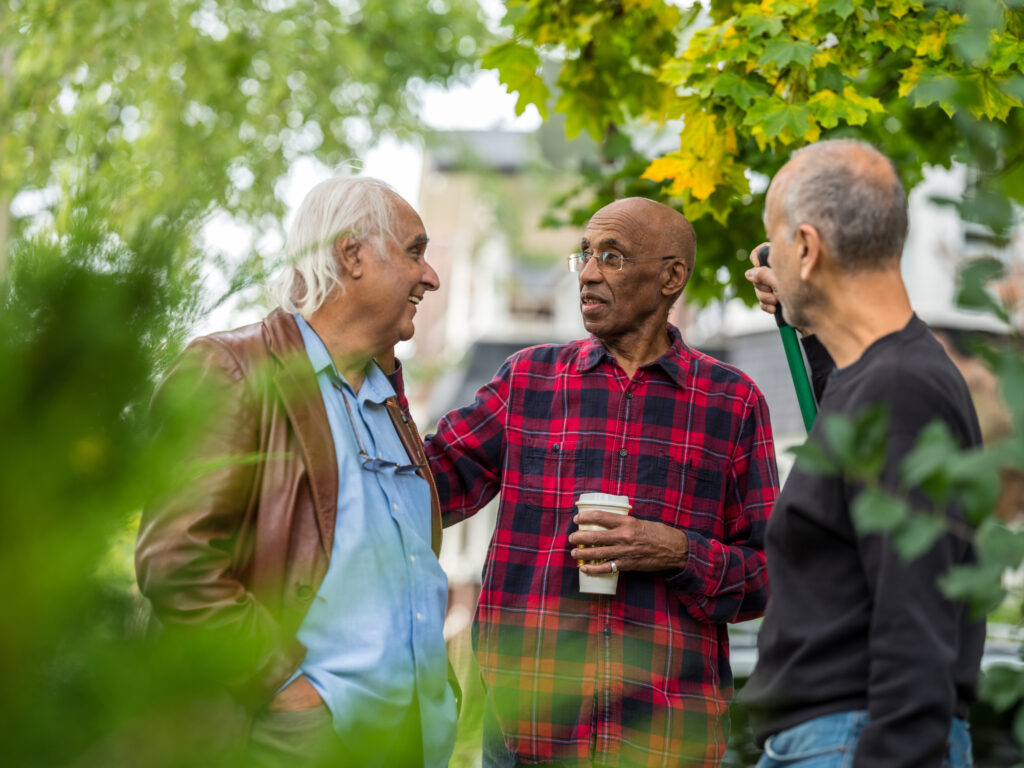 Senior men talking in the park