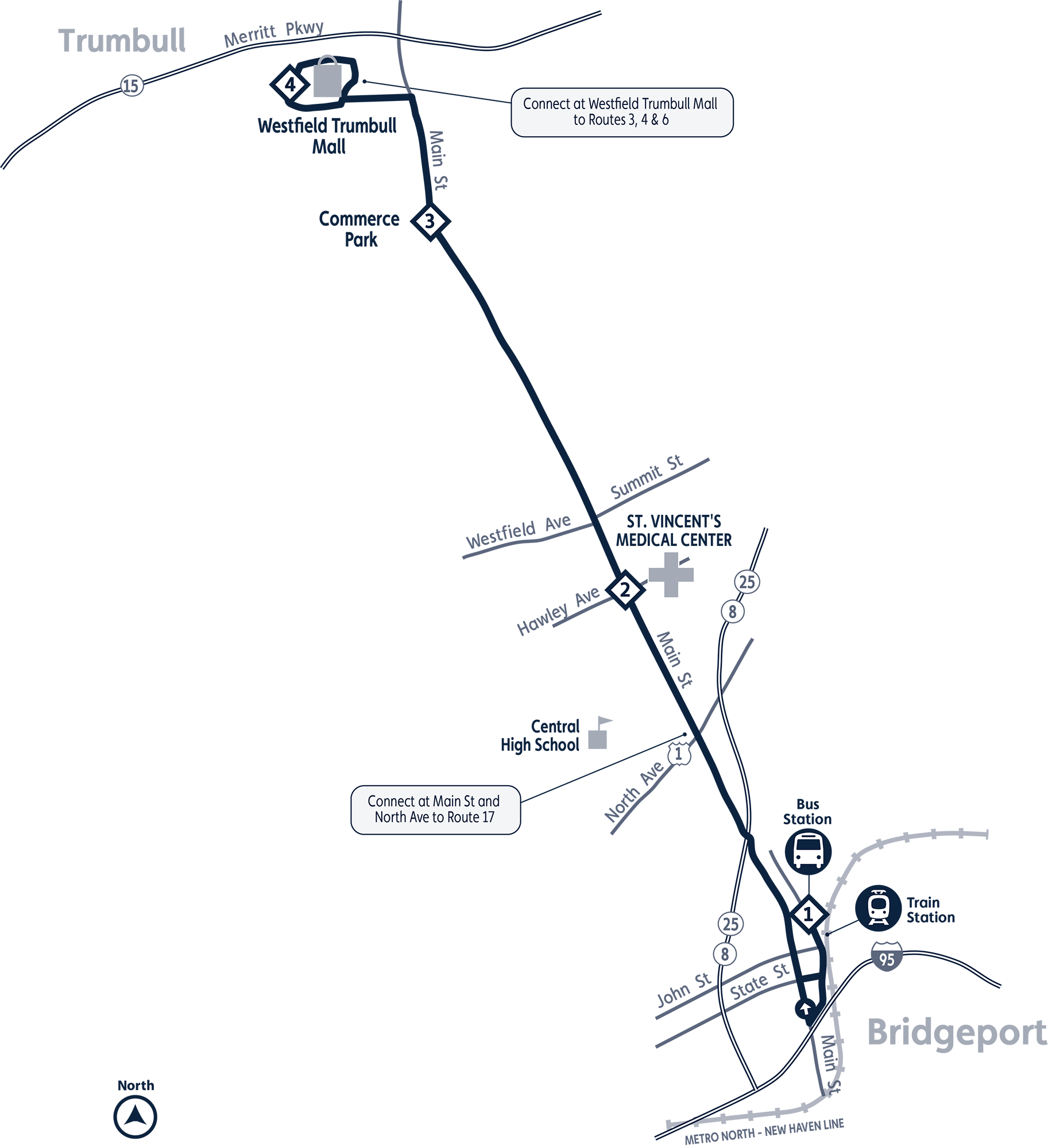 Map Of Route 8 Ct Route 8 | Greater Bridgeport Transit